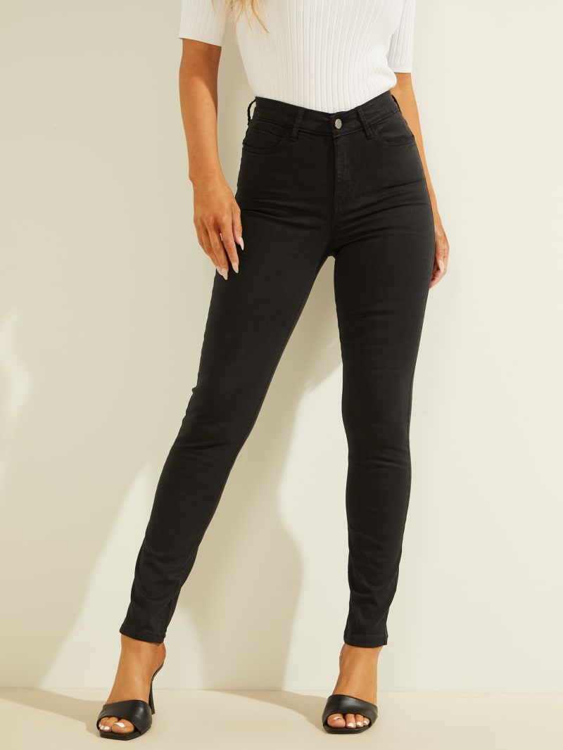 Spodnie Damskie Guess 1981 Satin Skinny Czarne | 9750346-IJ