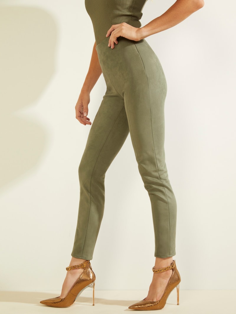 Spodnie Damskie Guess Maya Faux-Zamszowe Leggings Oliwkowe | 3098527-ZE