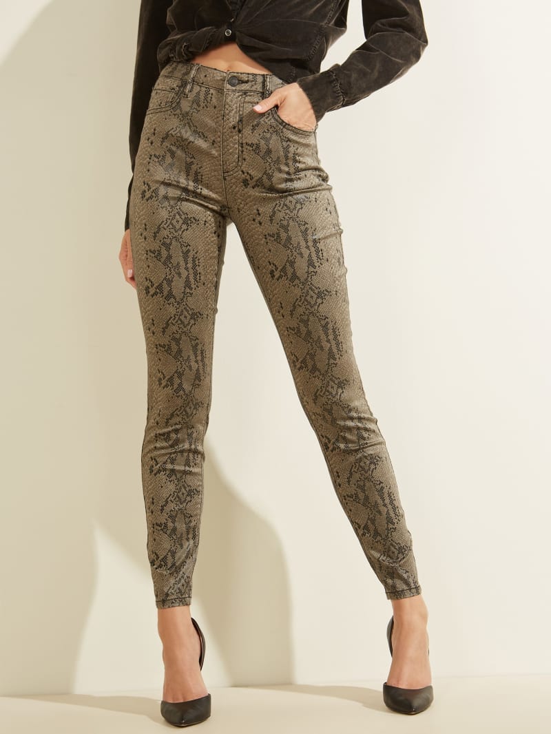 Spodnie Damskie Guess Snake Print Skinny Szare | 6709253-ZR