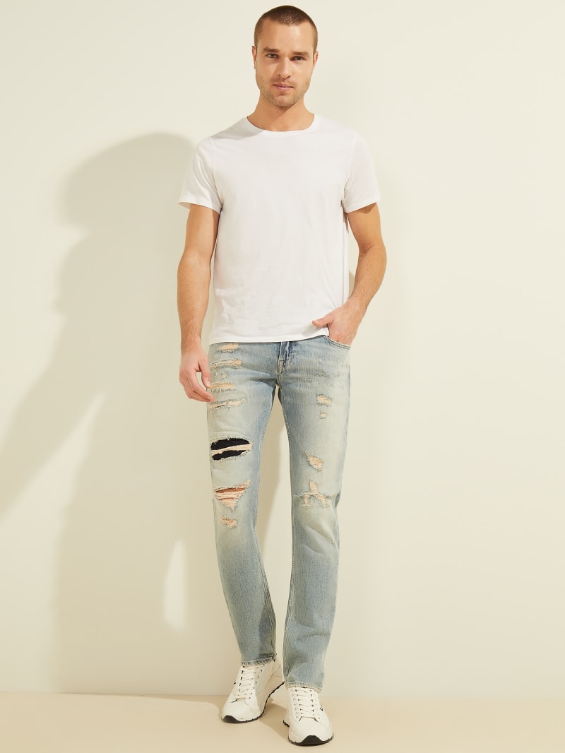 Spodnie Męskie Guess Distressed Slim Taper Głęboka Niebieskie | 2307859-VM