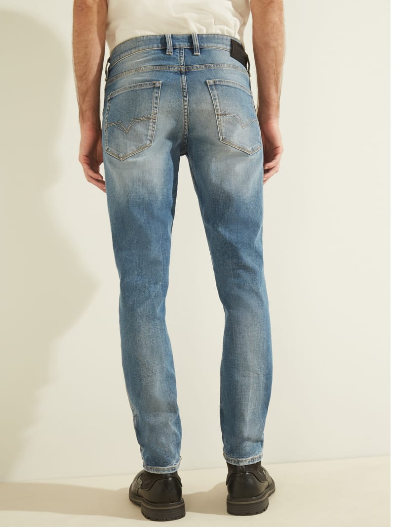 Spodnie Męskie Guess Distressed Slim Tapered Niebieskie | 5092834-PS