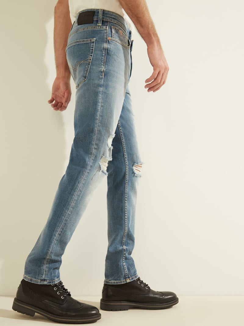 Spodnie Męskie Guess Distressed Slim Tapered Niebieskie | 5092834-PS