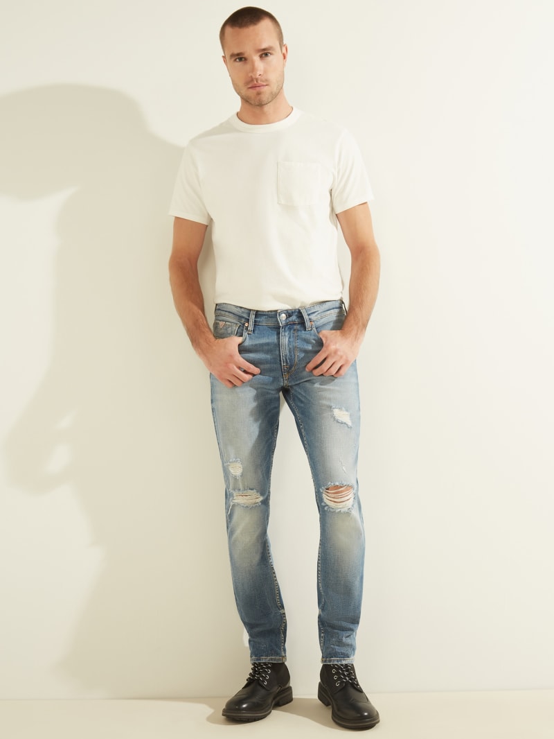 Spodnie Męskie Guess Distressed Slim Tapered Niebieskie | 5092834-PS