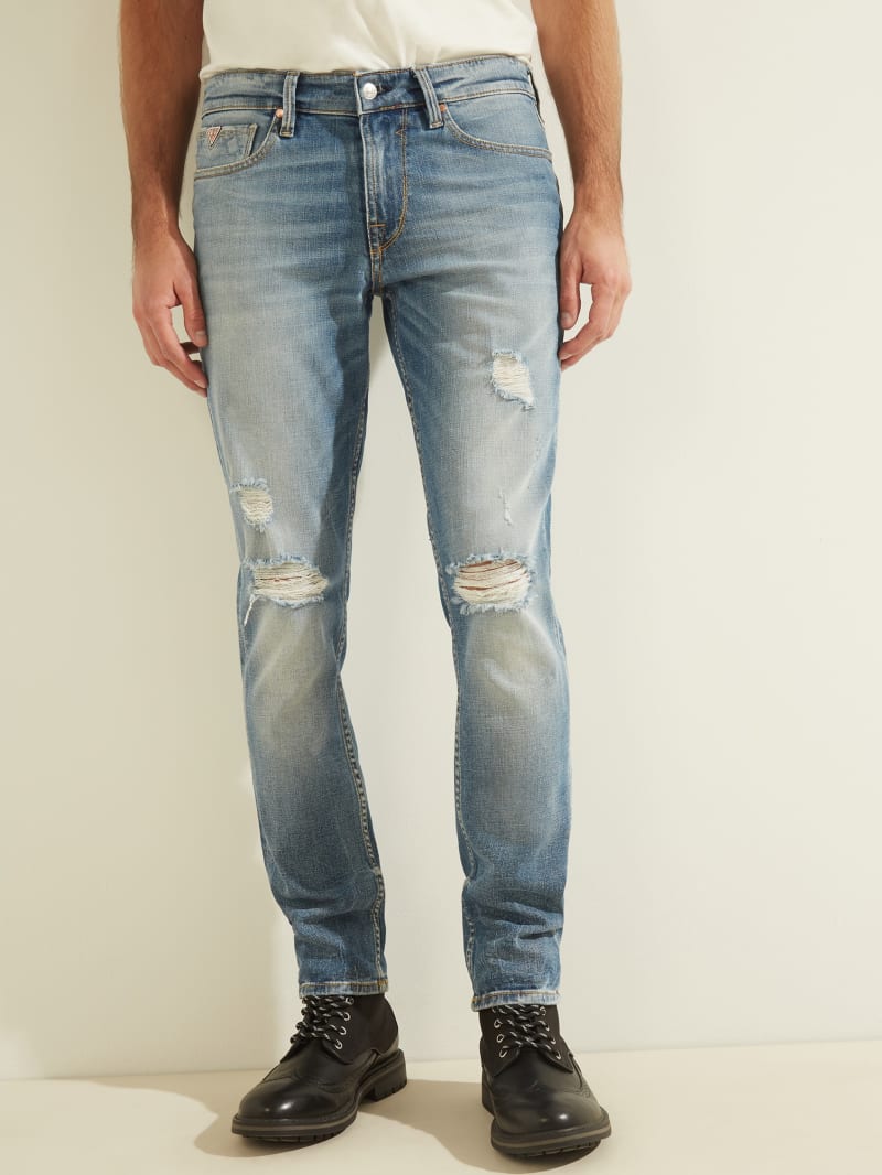 Spodnie Męskie Guess Distressed Slim Tapered Niebieskie | 5092834-PS