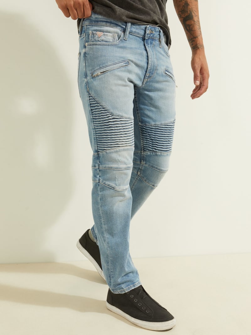 Spodnie Męskie Guess Slim Tapered Pintuck Moto Głęboka Niebieskie | 9752018-NQ