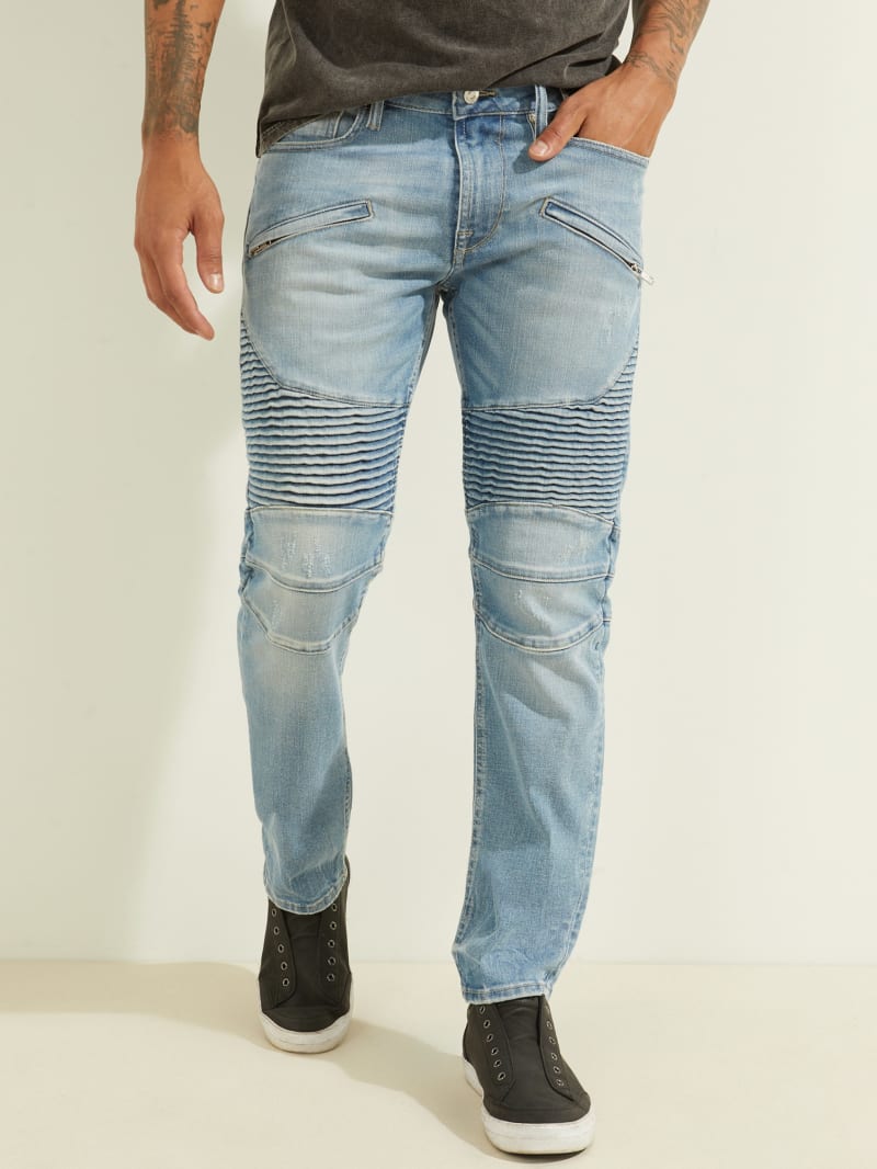 Spodnie Męskie Guess Slim Tapered Pintuck Moto Głęboka Niebieskie | 9752018-NQ