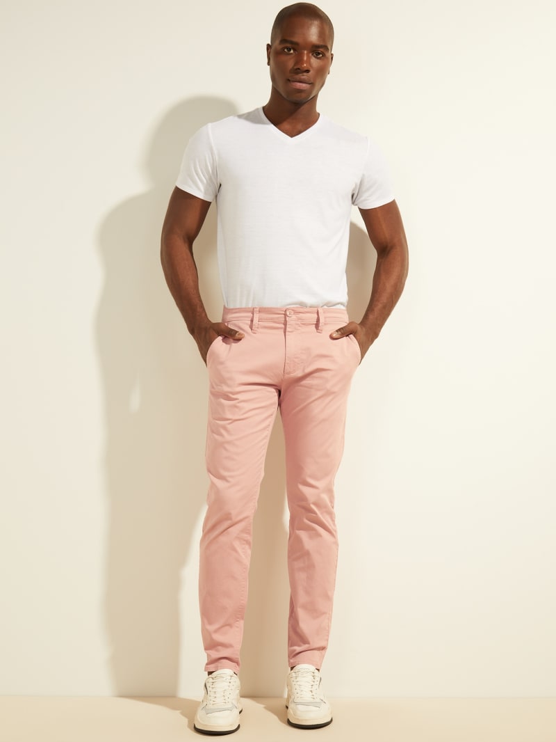 Spodnie Męskie Guess Toro Twill Chinos Różowe | 2091673-KD