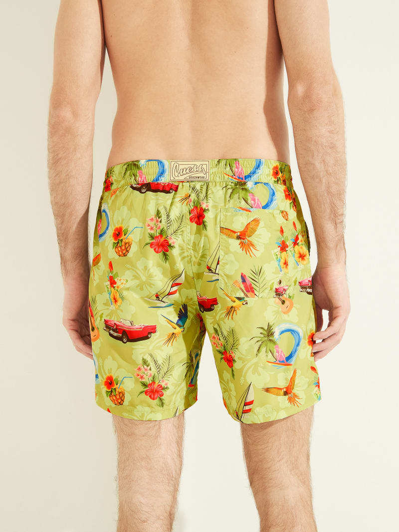 Stroje Kąpielowe Męskie Guess Eco Hawaii Woven Swim Trunks Kwiaty | 1296843-WV