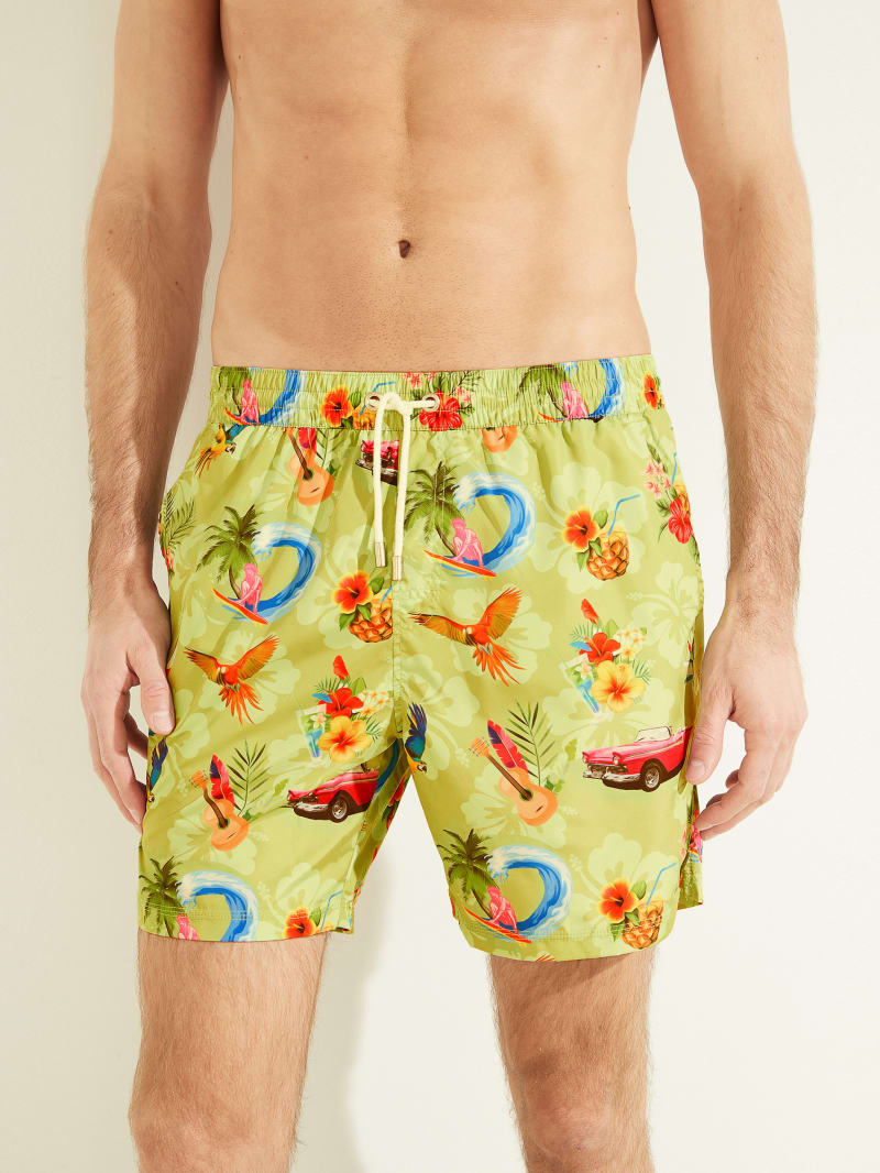 Stroje Kąpielowe Męskie Guess Eco Hawaii Woven Swim Trunks Kwiaty | 1296843-WV