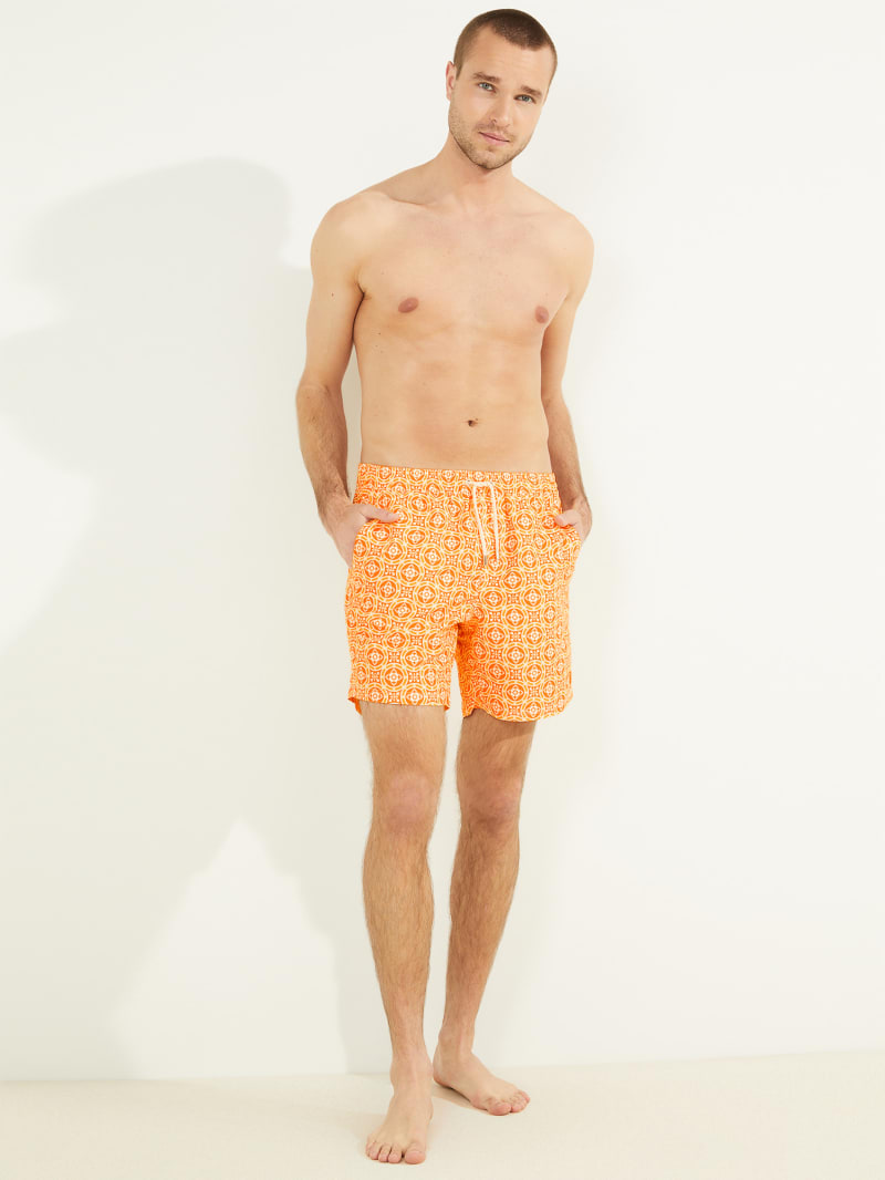 Stroje Kąpielowe Męskie Guess Mosaic Swim Trunks Pomarańczowe | 1679054-RW