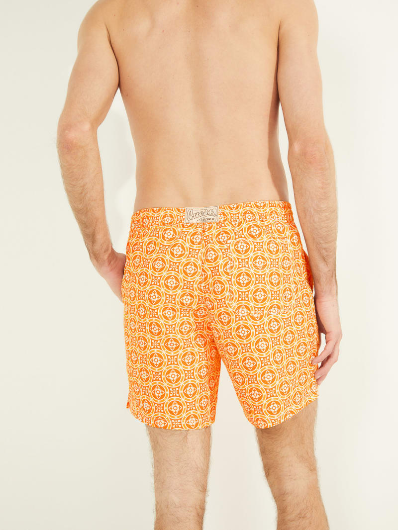 Stroje Kąpielowe Męskie Guess Mosaic Swim Trunks Pomarańczowe | 1679054-RW