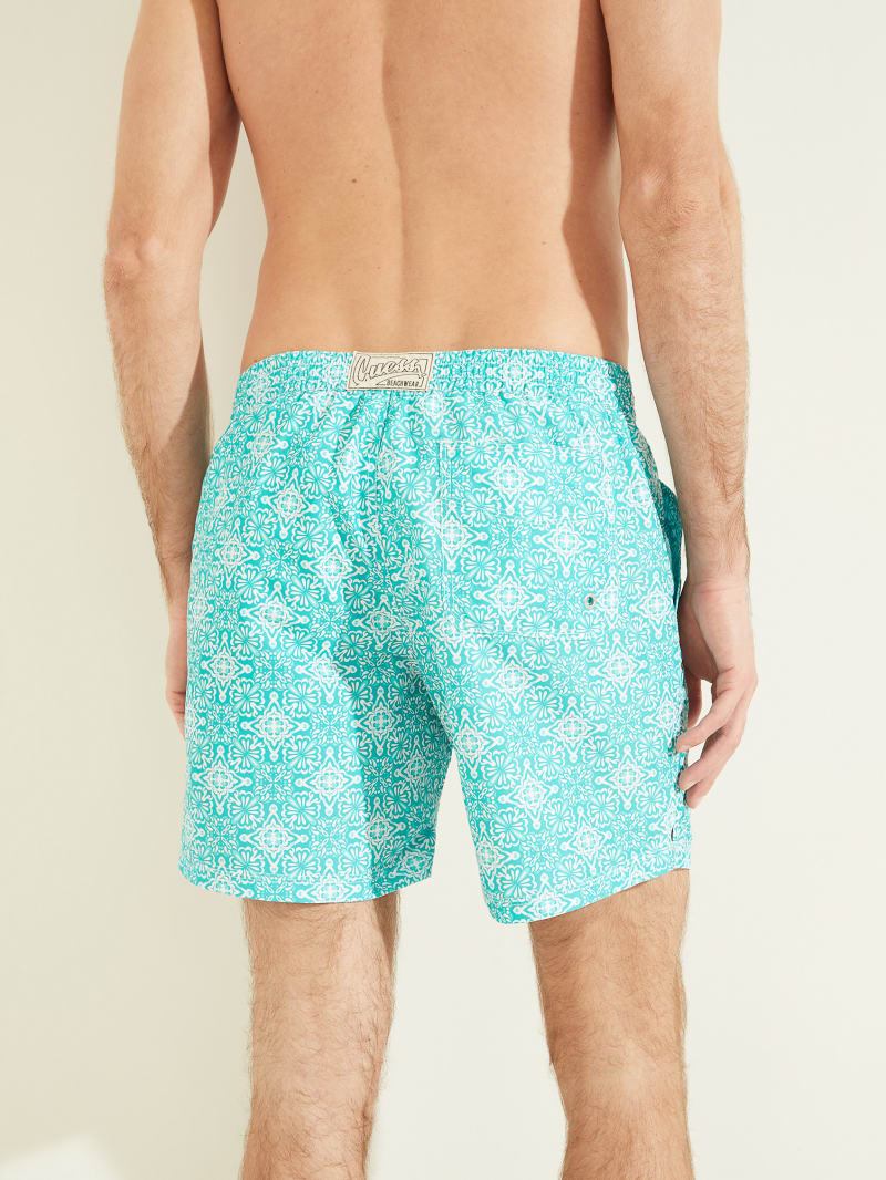 Stroje Kąpielowe Męskie Guess Mosaic Swim Trunks Głęboka Turkusowe | 2351749-QB