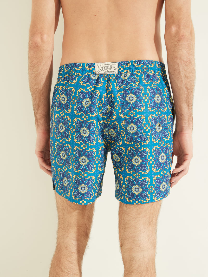 Stroje Kąpielowe Męskie Guess Mosaic Swim Trunks Niebieskie | 2984570-AU