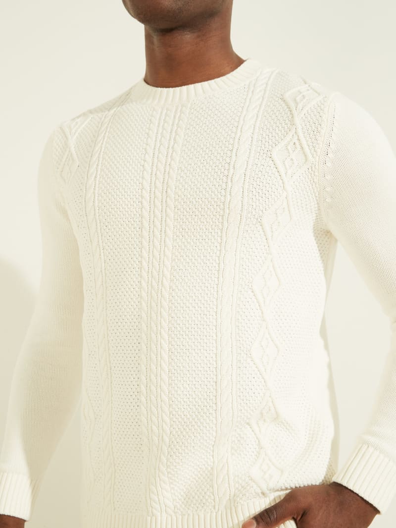 Swetry Męskie Guess Cable-Knit Crewneck Białe | 2598174-OV