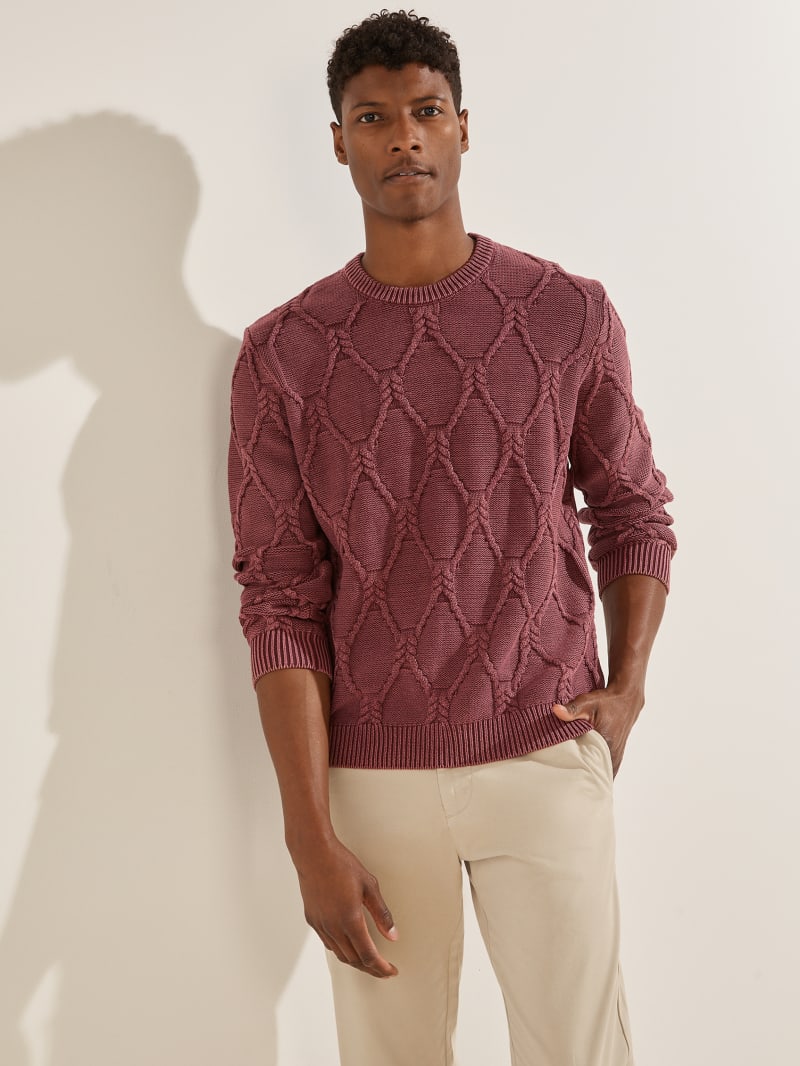 Swetry Męskie Guess Dawson Cable Knit Bordowe | 7524183-LP