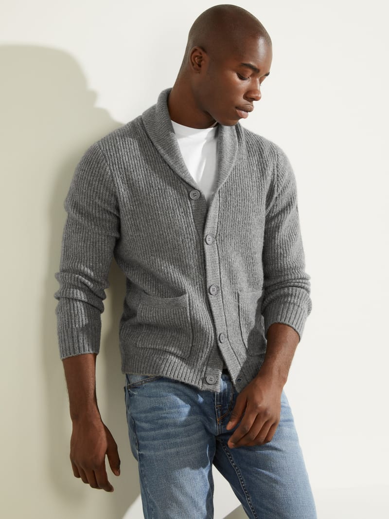 Swetry Męskie Guess Declan Shawl Cardigan Szare | 2735649-PA