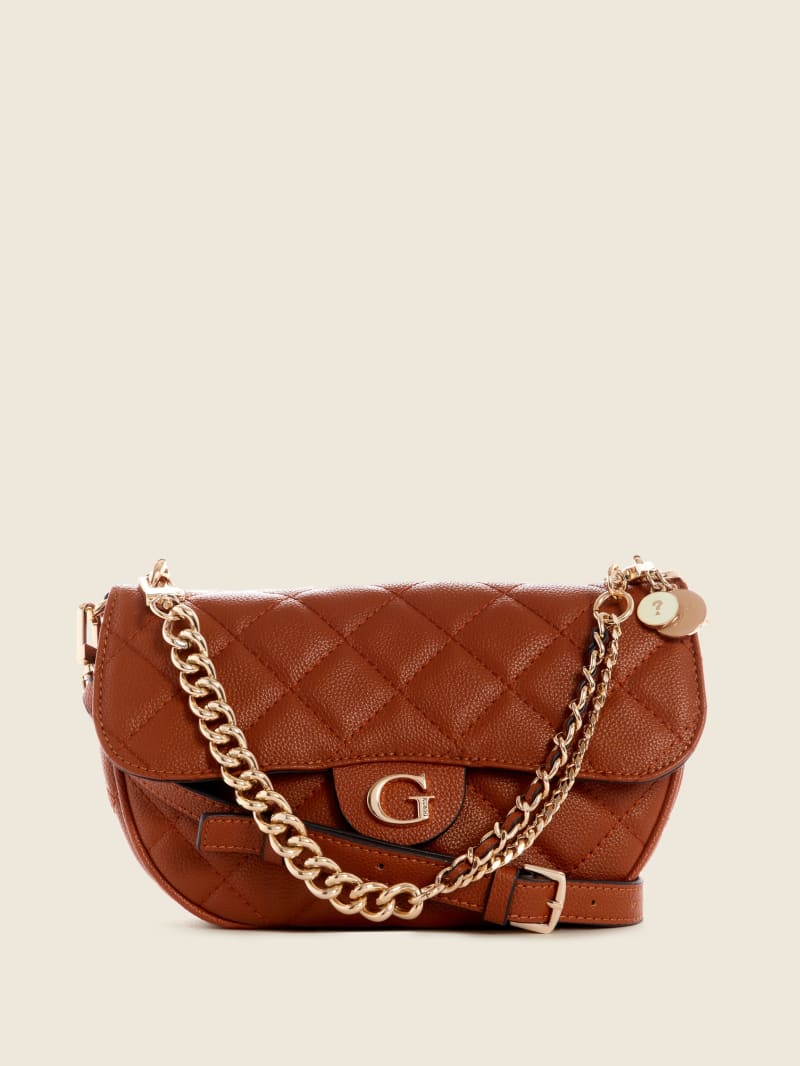 Torba Crossbody Damskie Guess Gillian Quilted Flap Brązowe | 0967832-WJ