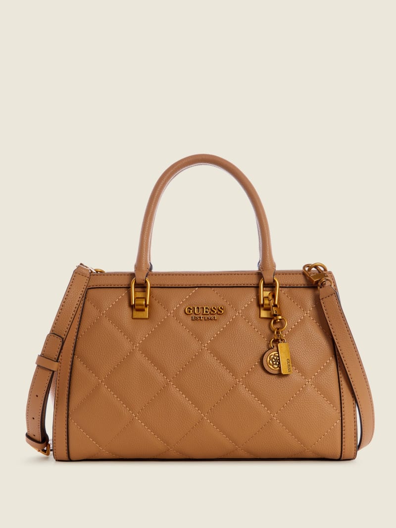 Torba Satchel Damskie Guess Abey Elite Girlfriend Beżowe | 2051837-NC