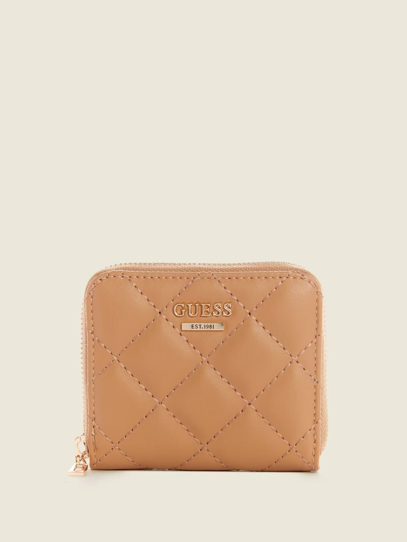 Torba Satchel Damskie Guess Cessily Quilted Small Zip-Around Beżowe | 2168497-TN