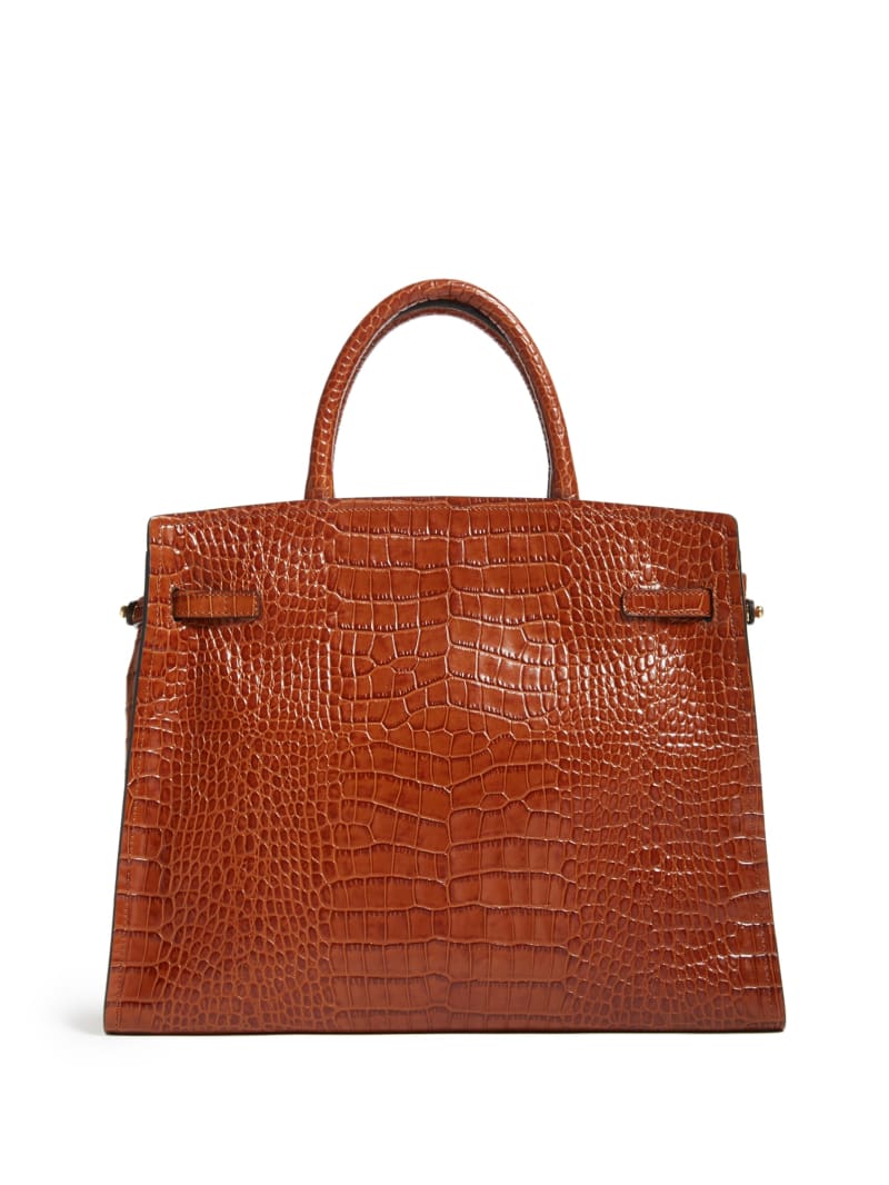 Torba Satchel Damskie Guess Cristina Croc Skórzane Brązowe | 9708163-YA