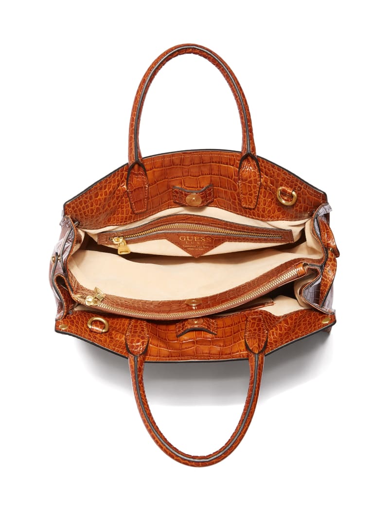 Torba Satchel Damskie Guess Cristina Croc Skórzane Brązowe | 9708163-YA