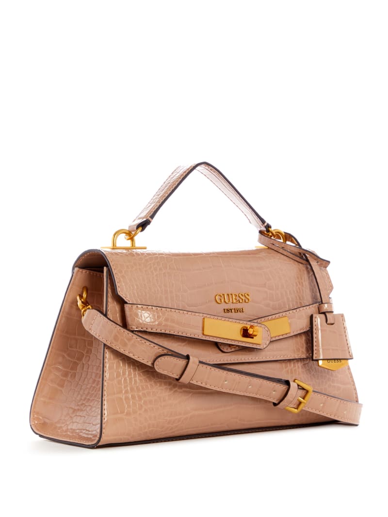 Torba Satchel Damskie Guess Enisa-Handle Flap Brązowe | 5723614-GV