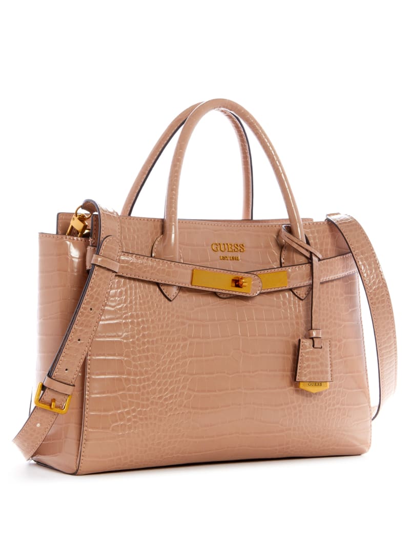 Torba Satchel Damskie Guess Enisa High Society Brązowe | 8134609-FS