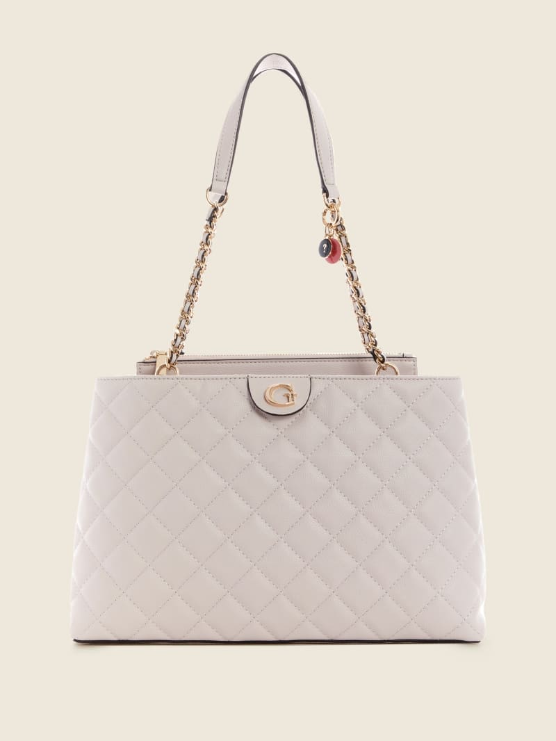 Torba Satchel Damskie Guess Gillian Quilted High Society Szare | 2865709-MI