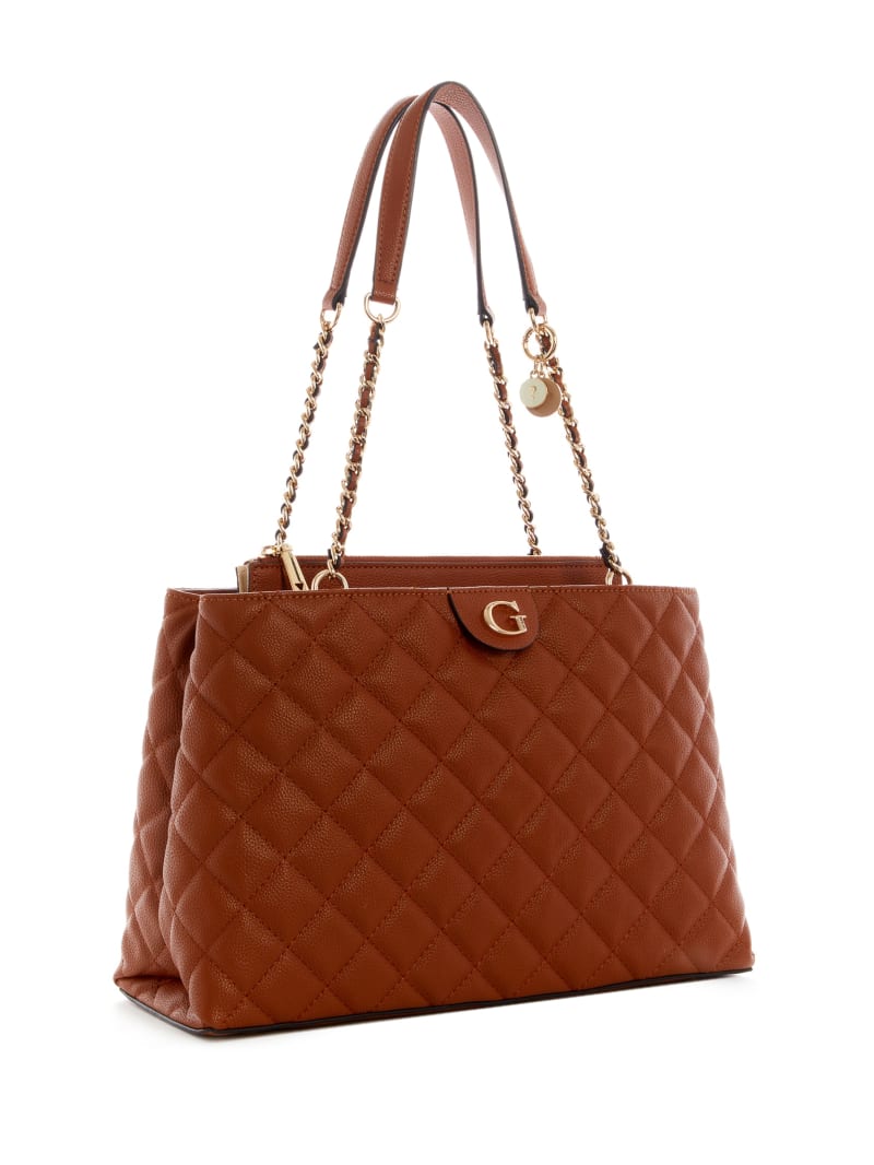 Torba Satchel Damskie Guess Gillian Quilted High Society Brązowe | 4362905-ZQ