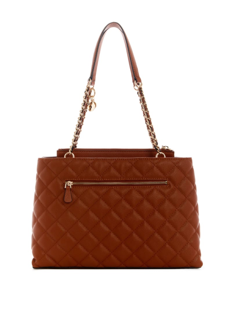 Torba Satchel Damskie Guess Gillian Quilted High Society Brązowe | 4362905-ZQ