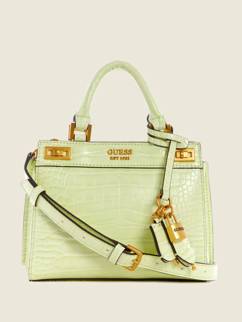 Torba Satchel Damskie Guess Katey Croc Głęboka Złote | 0329864-LO