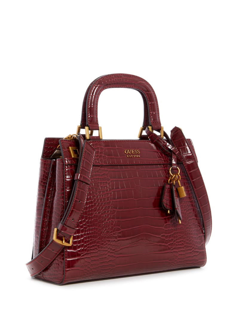 Torba Satchel Damskie Guess Katey Croc Luxury Bordowe | 3092678-WV