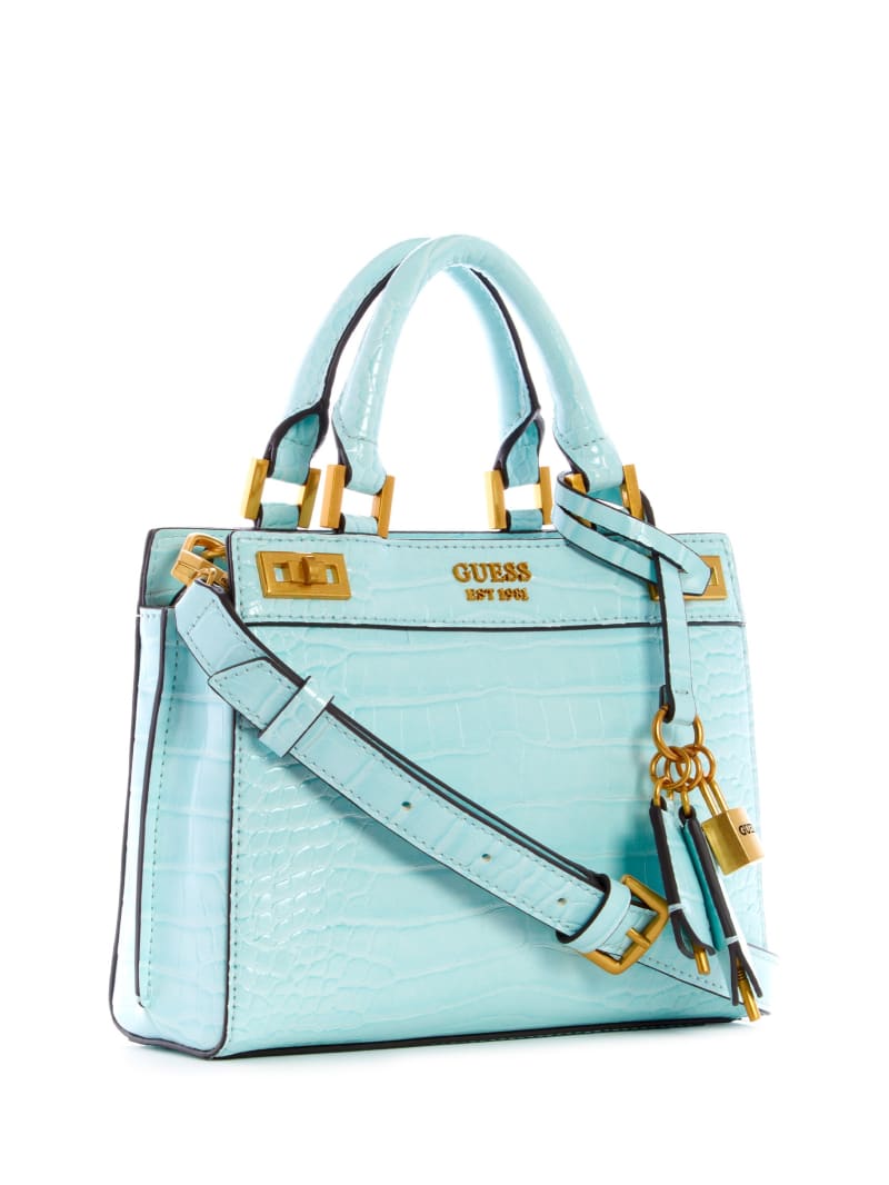 Torba Satchel Damskie Guess Katey Croc Turkusowe | 9021835-UL