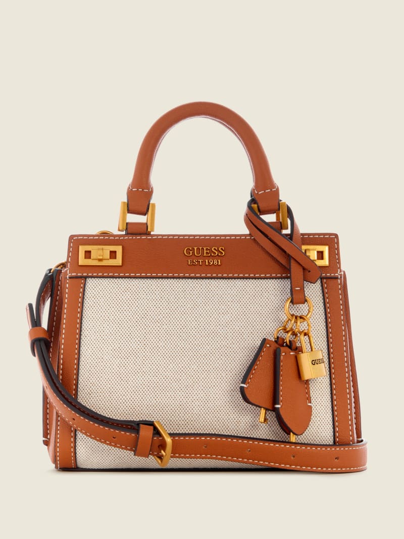 Torba Satchel Damskie Guess Katey Płócienne Brązowe | 4850729-CJ