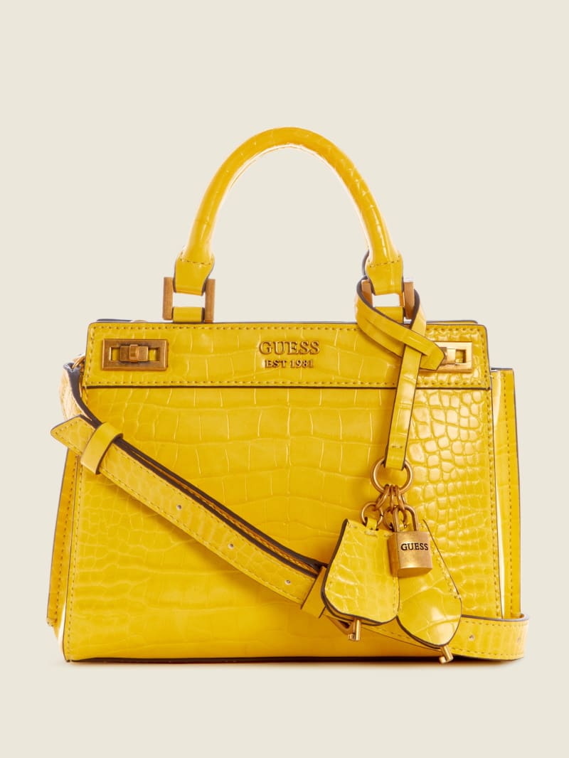 Torba Satchel Damskie Guess Katie Croc Żółte | 8027691-RU