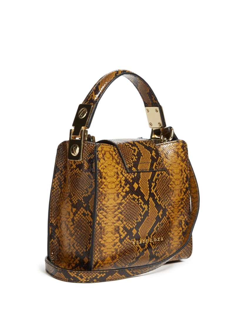 Torba Satchel Damskie Guess Monia Python Print Skórzane Oliwkowe | 5032641-HU