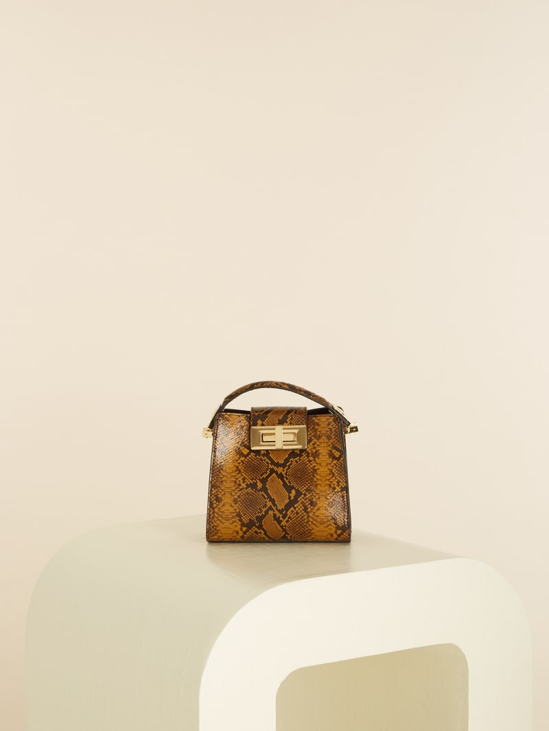 Torba Satchel Damskie Guess Monia Python Print Skórzane Oliwkowe | 5032641-HU