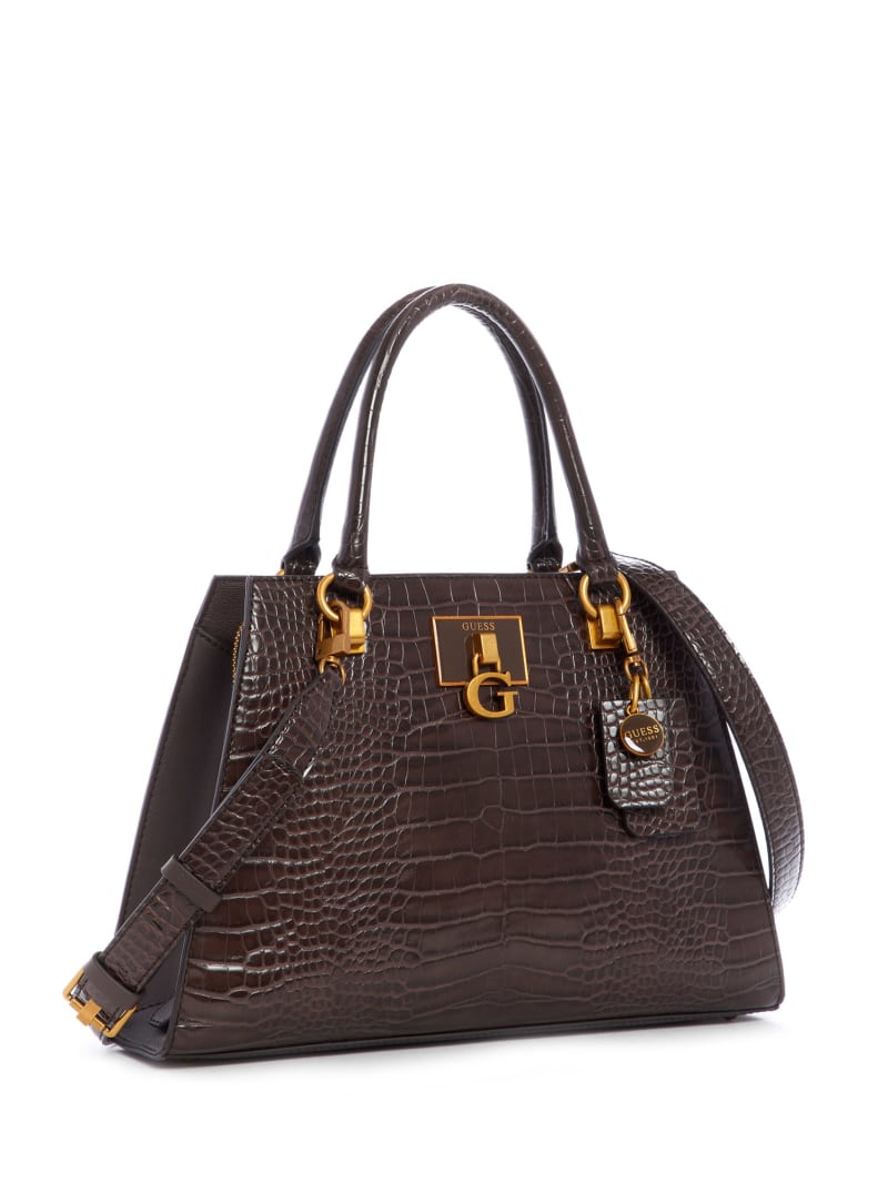 Torba Satchel Damskie Guess Stephi Croc Girlfriend Czekolada | 5209437-PV