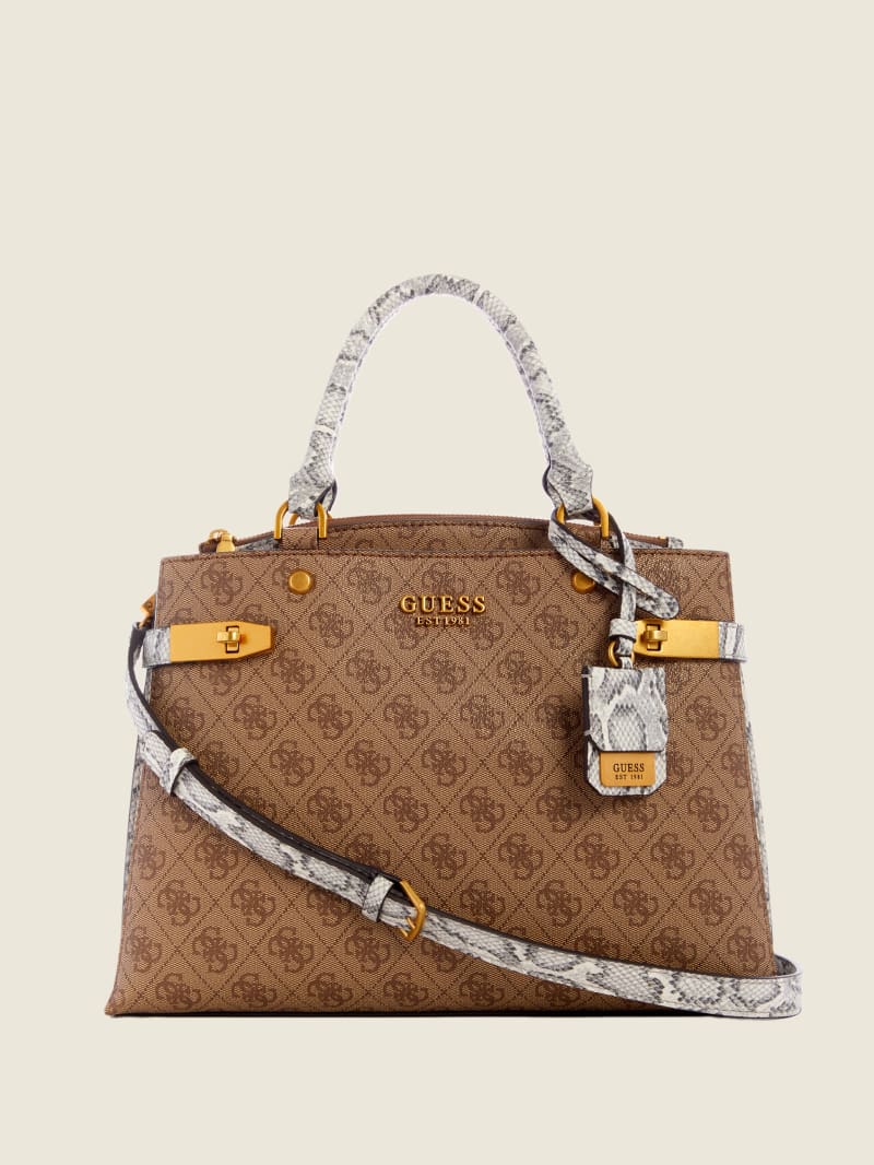 Torba Satchel Damskie Guess Zadie Logo Girlfriend Brązowe | 4015876-NU