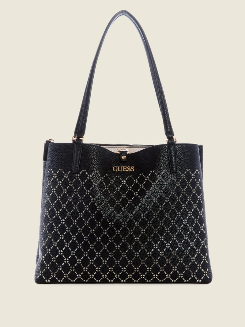 Torby Tote Damskie Guess Amara Society Czarne | 8504279-XM