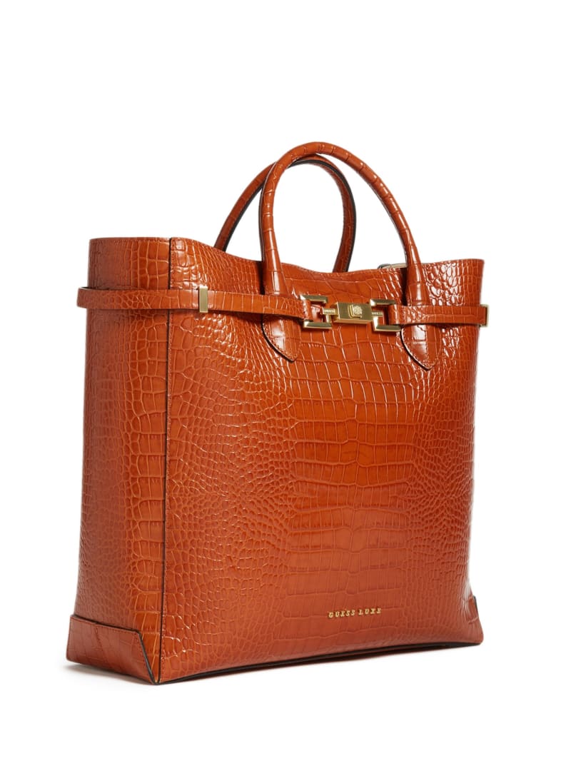 Torby Tote Damskie Guess Cristina Croc Skórzane Brązowe | 1259470-DM