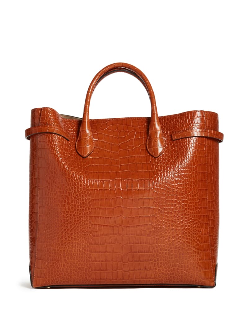 Torby Tote Damskie Guess Cristina Croc Skórzane Brązowe | 1259470-DM