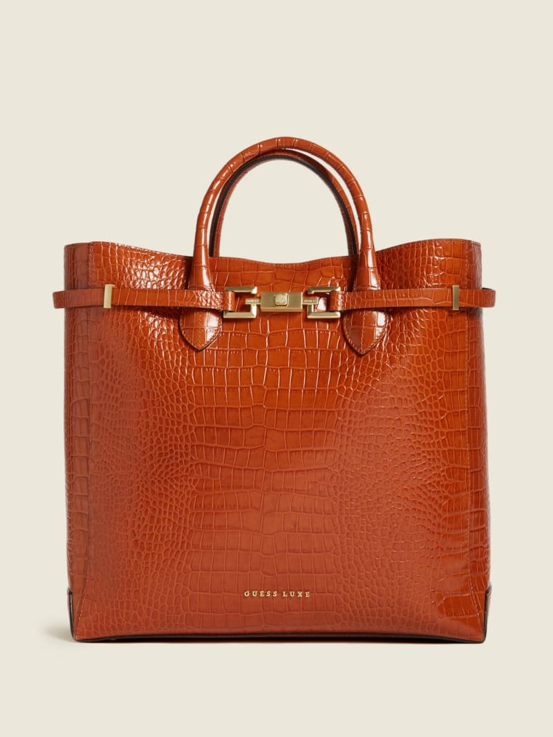 Torby Tote Damskie Guess Cristina Croc Skórzane Brązowe | 1259470-DM