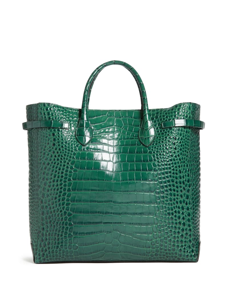 Torby Tote Damskie Guess Cristina Croc Skórzane Zielone | 8625970-ZP