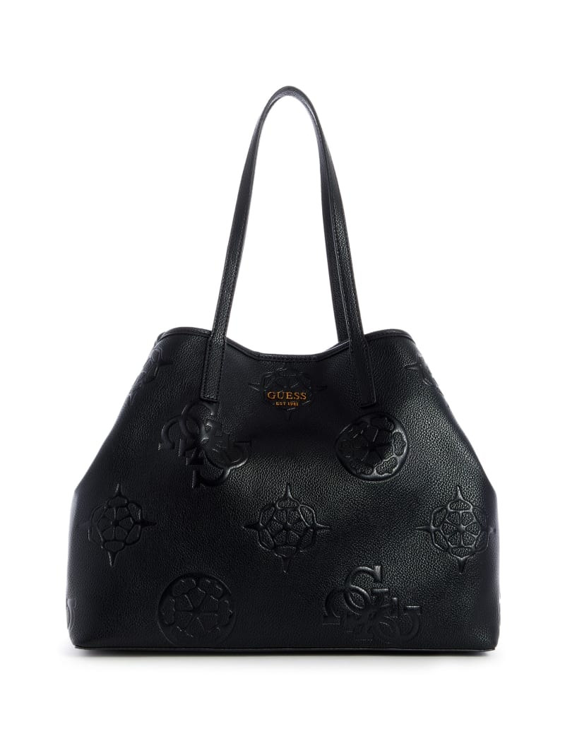 Torby Tote Damskie Guess Vikky Logo Large Czarne | 4708325-FE