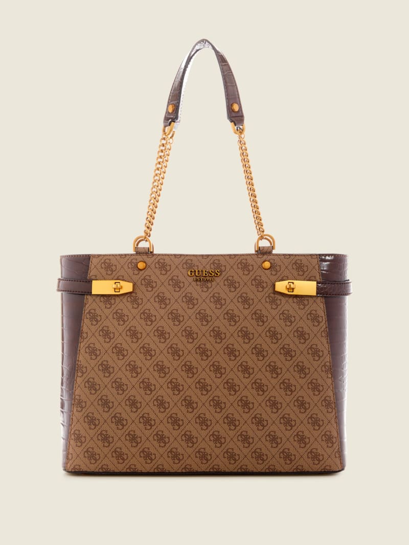 Torby Tote Damskie Guess Zadie Logo Girlfriend Brązowe | 5820749-WL