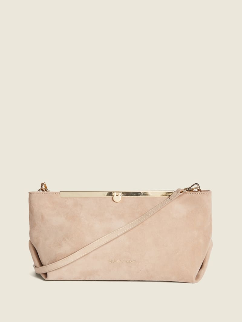 Torebki Damskie Guess Soft Zamszowe Skórzane Clutch Różowe | 2407613-ON