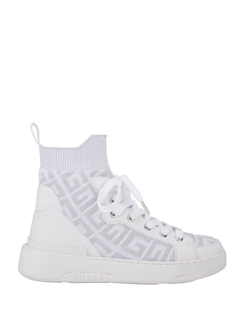 Trampki Damskie Guess Manney Knit Logo High-Top Białe | 0329145-XY