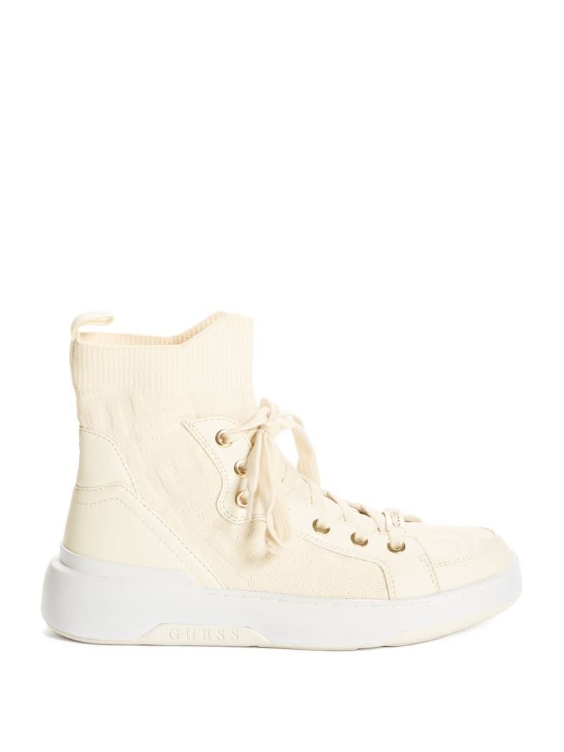 Trampki Damskie Guess Manney Knit Logo High-Top Białe | 6048517-JR