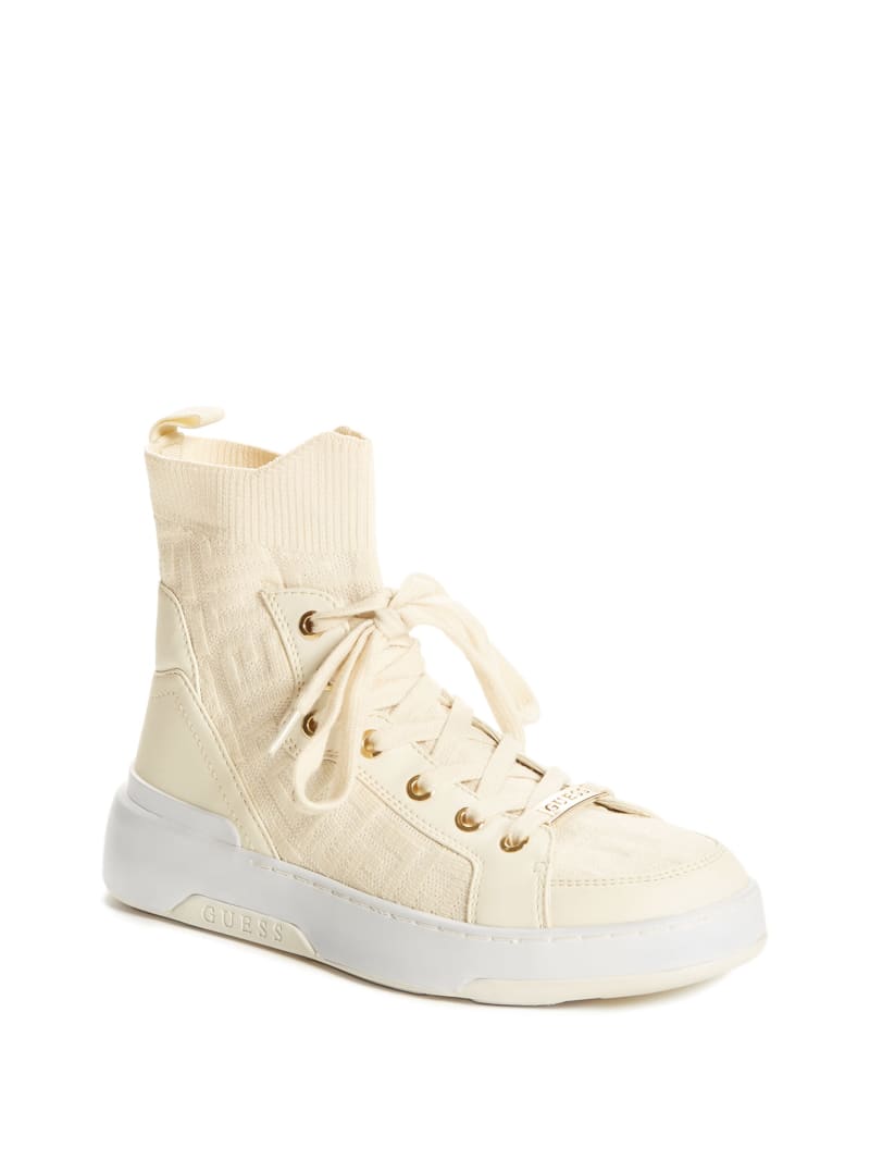 Trampki Damskie Guess Manney Knit Logo High-Top Białe | 6048517-JR